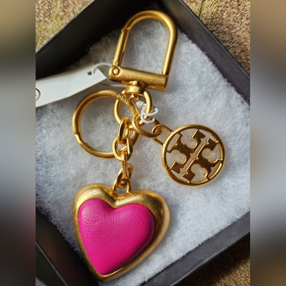 Tory Burch Gold and Pink Heart Keychain